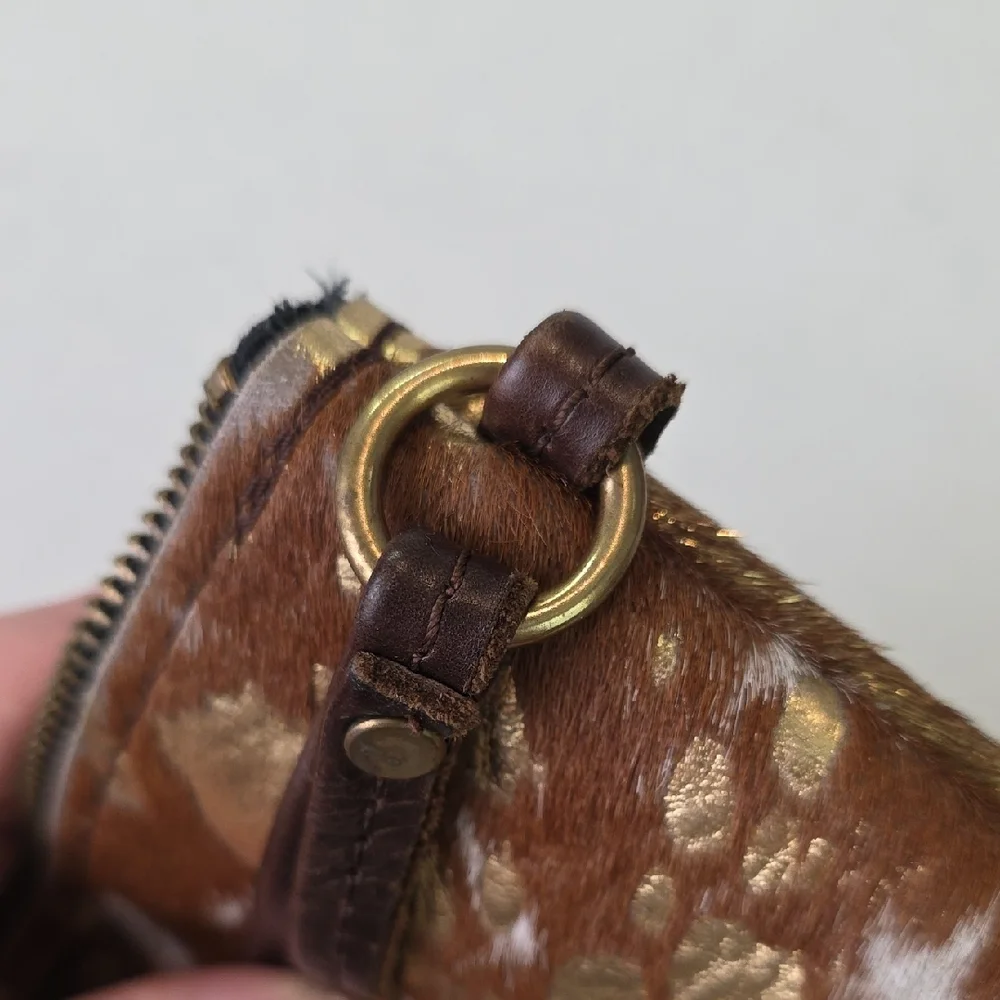 Wild Goose WG Gold and Brown Leather‎ Cowhide Hair Wristlet Clutch